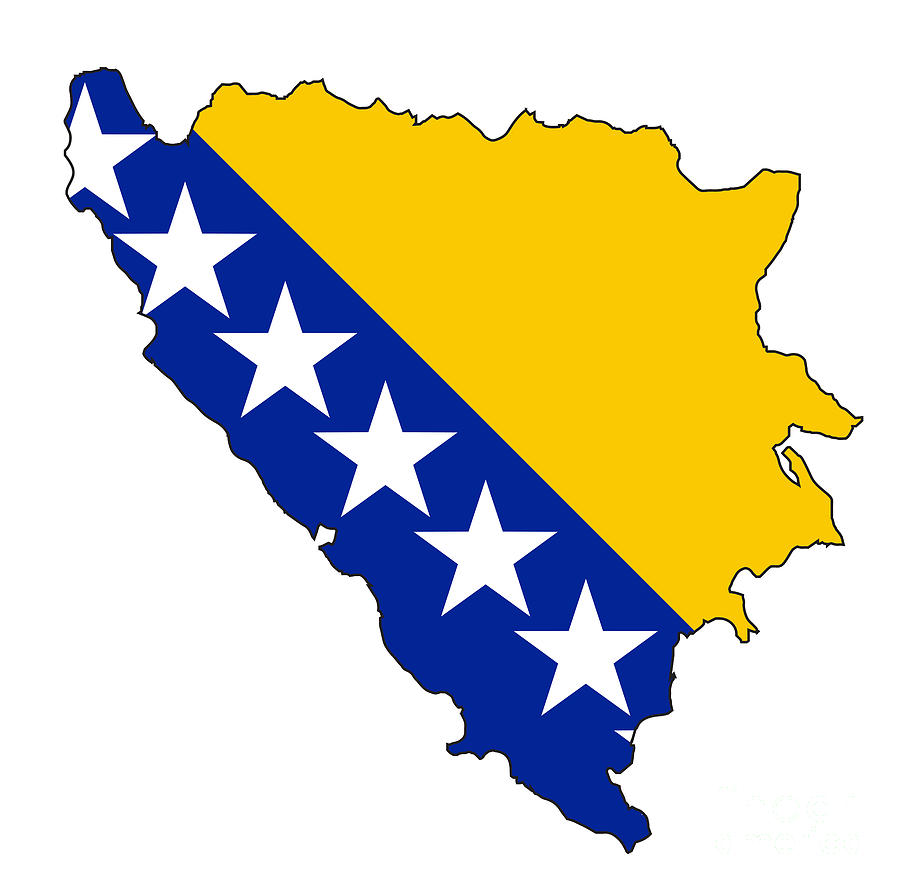 Download Bosnia and Herzegovina Country Outline With Flag Digital Art by Bigalbaloo Stock