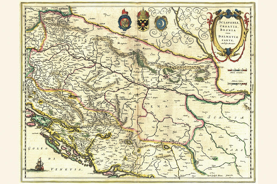 Map Painting - Bosnia by Willem Janszoon Blaeu (Blau)