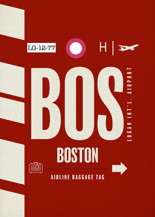 Boston Mixed Media - Boston BOS Airport Code Luggage Baggage Claim Tag Travel Series Logan by Design Turnpike