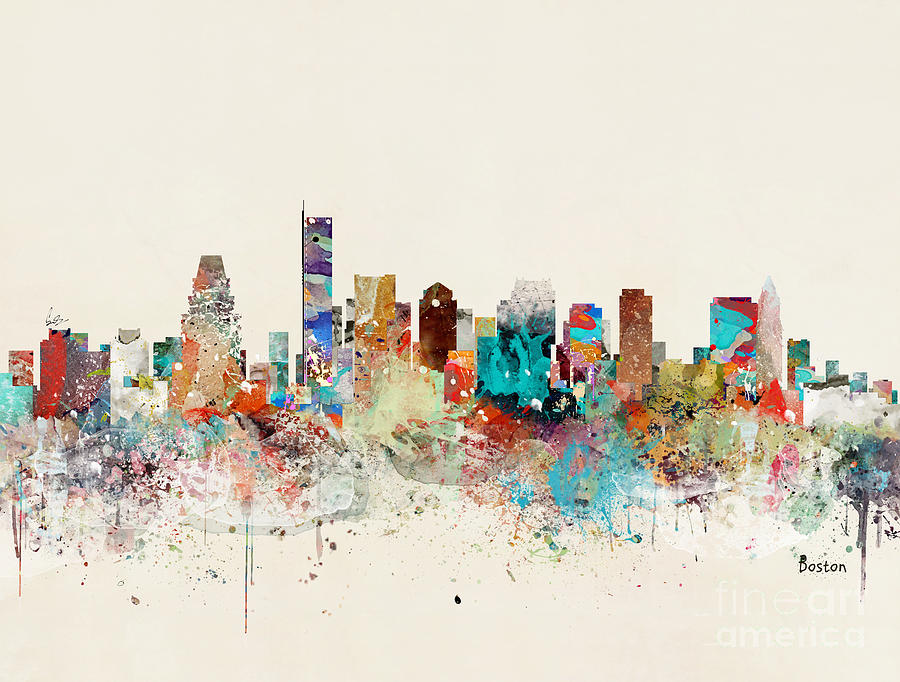 Boston City Skyline Painting by Bri Buckley