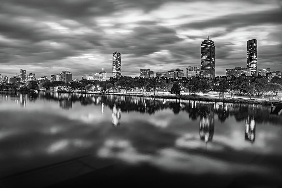 Boston City Skyline Reflections in Black and White Photograph by Gregory Ballos