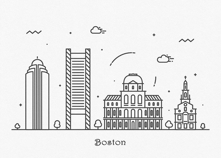 Boston Cityscape Travel Poster Drawing by Inspirowl Design