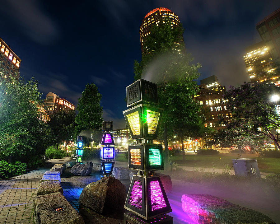 Boston Photograph - Boston Colored Steam Lights Boston MA Rose Kennedy Greenway Steamy by Toby McGuire