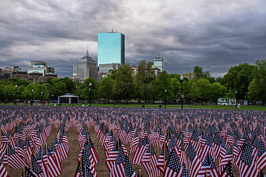 Boston Common Memorial Day Flags Dramatic Sky Boston MA Photograph by Toby McGuire