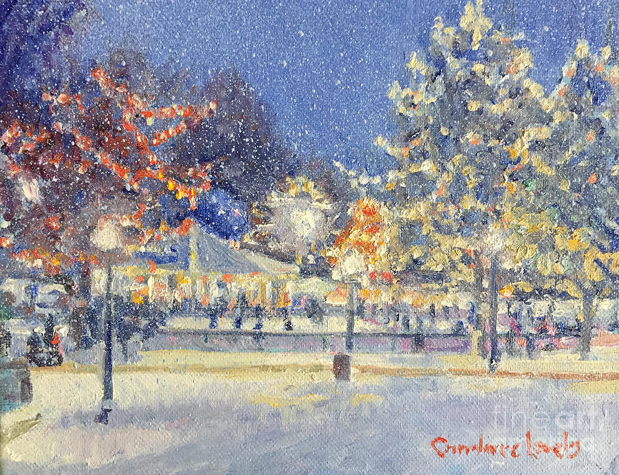 Boston Common Twilight Skaters Painting by Candace Lovely