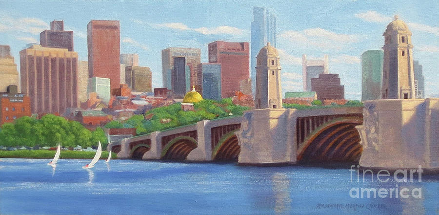 Boston Esplanade at Longfellow Bridge Painting by Rosemarie Morelli