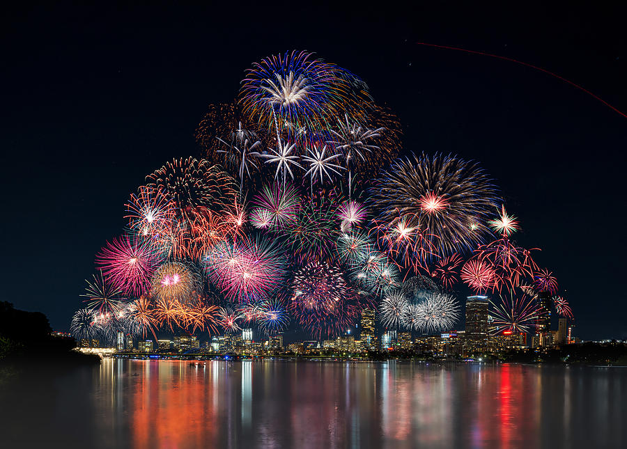 Creative Edit Photograph - Boston Fireworks by Ti Wang