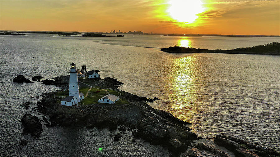 Boston Harbor Lighthouse at Dusk Photograph by Aerial Selections - Pixels