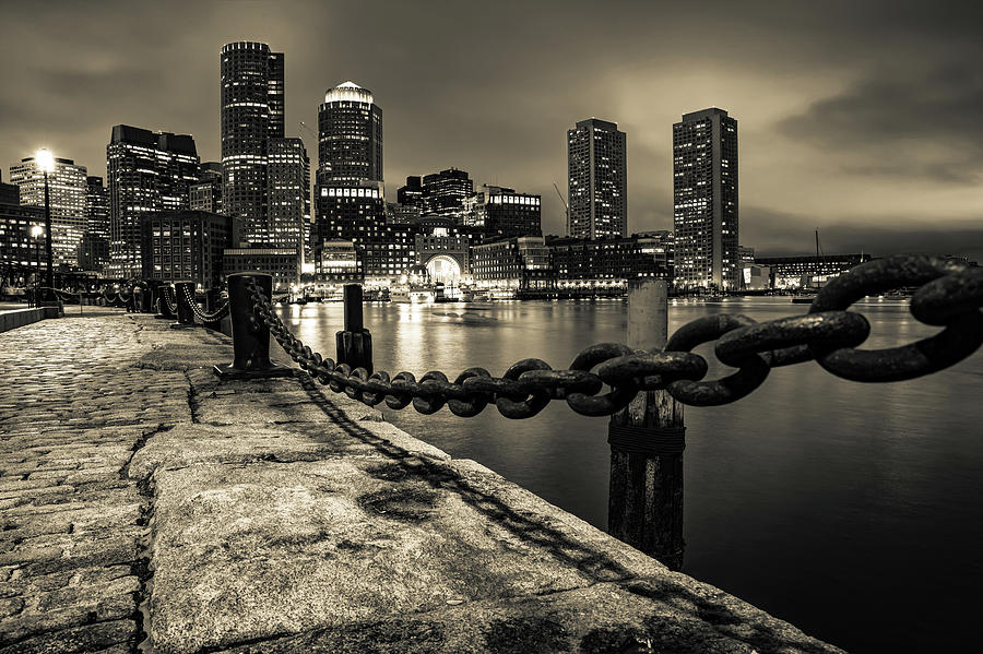 Boston Harbor Skyline in Sepia Monochrome Photograph by Gregory Ballos