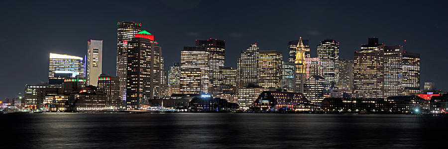Boston lit up for Christmas Panorama Boston MA Boston Skyline Photograph by Toby McGuire