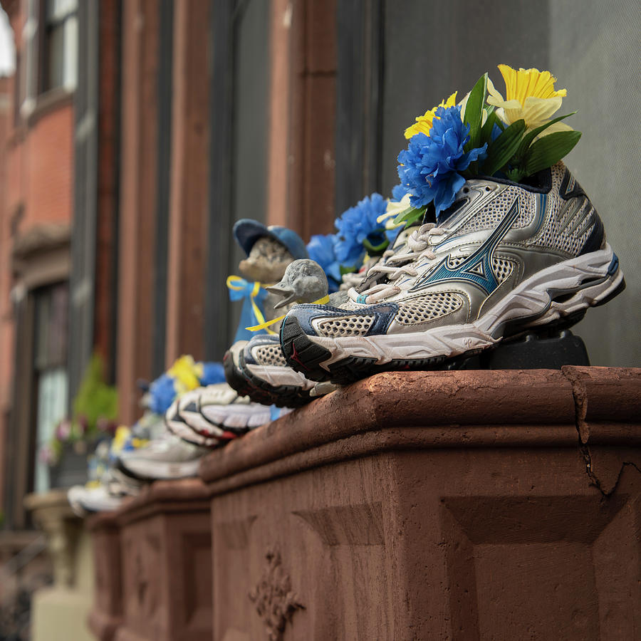 Boston Marathon Sneakers Window Display Photograph by Joann Vitali