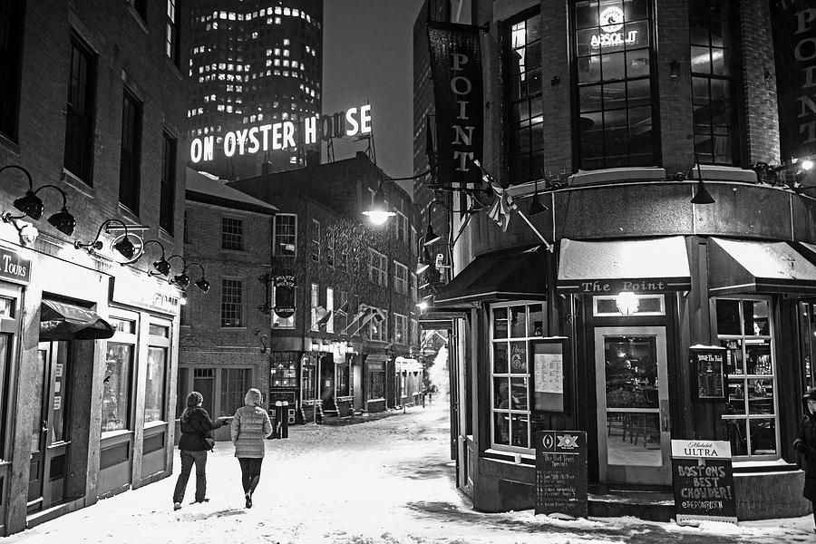 Boston Marshall Street Snowy Street Winter Black and White Photograph by Toby McGuire