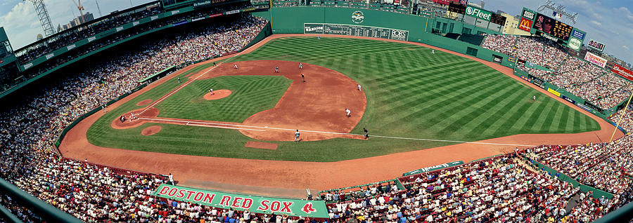 Baseball Photograph - Boston, Mass, Fenway Park, Red Sox vs Yankees 1st base roof box Day by Panoramic Images