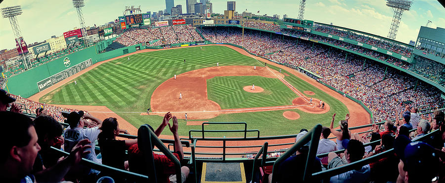 Baseball Photograph - Boston, Mass, Fenway Park, Red Sox vs Yankees 3rd Base Roof Box with fans by Panoramic Images