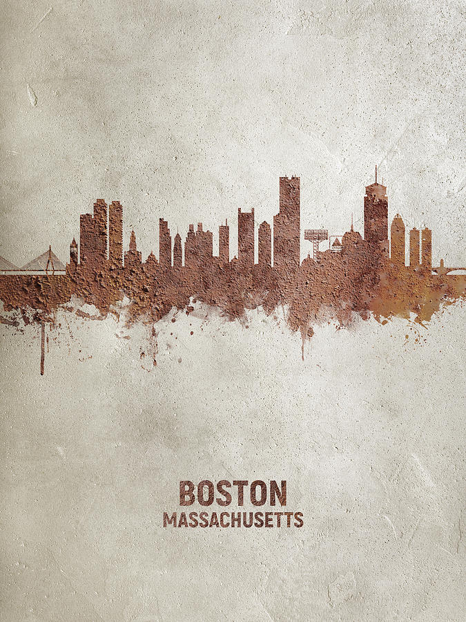 Boston Massachusetts Rust Skyline Digital Art by Michael Tompsett