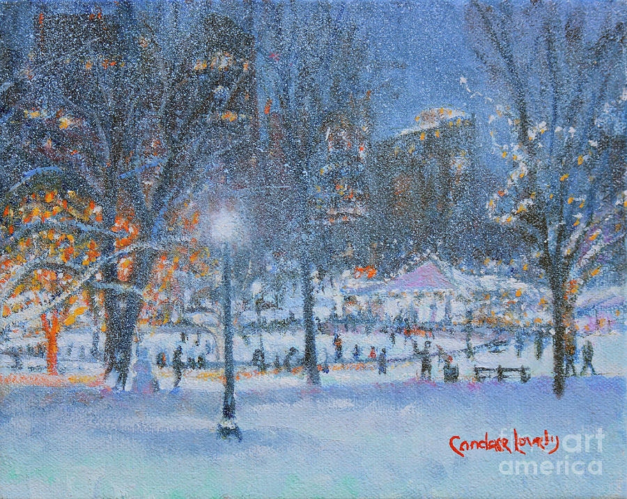 Boston Night Skaters Painting by Candace Lovely