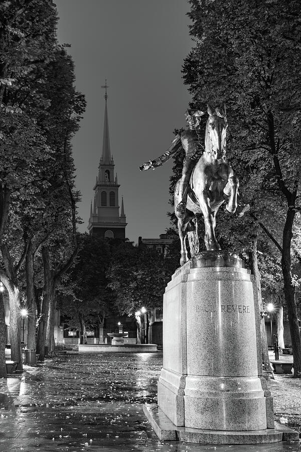 Boston Old North Church and Paul Revere Monument in Monochrome Photograph by Gregory Ballos