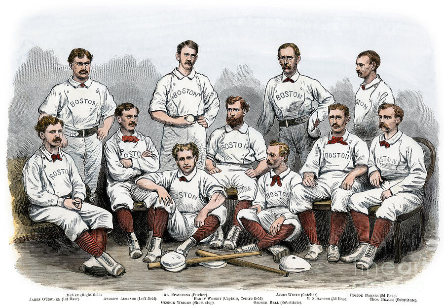 Boston Drawing - Boston Professional Baseball Team In 1874, Red Stocking Baseball Club Illustration 19th Century Engraving On Wood Colour by American School