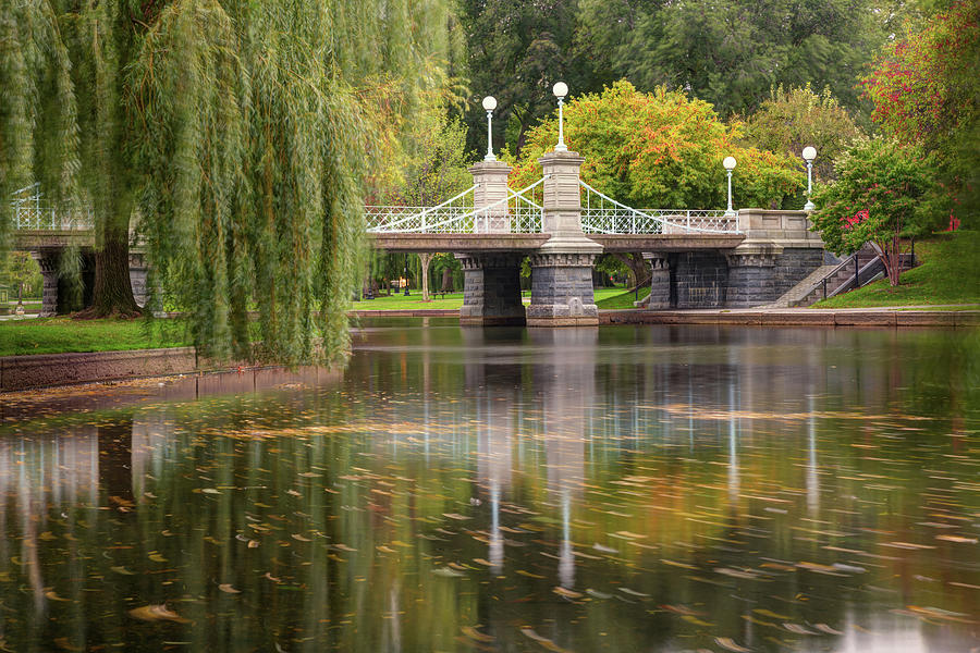 Boston Public Garden Lagoon Bridge in Autumn Photograph by Gregory Ballos