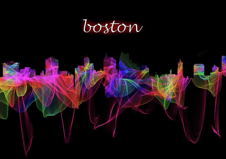 Boston Skyline Art with Script Digital Art by Debra and Dave Vanderlaan