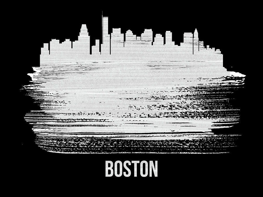 Boston Mixed Media - Boston Skyline Brush Stroke White by Naxart Studio