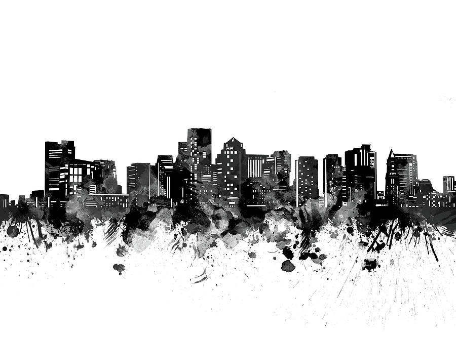 Boston Skyline Bw Digital Art