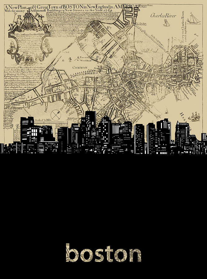 Boston Skyline Map Digital Art by Bekim M