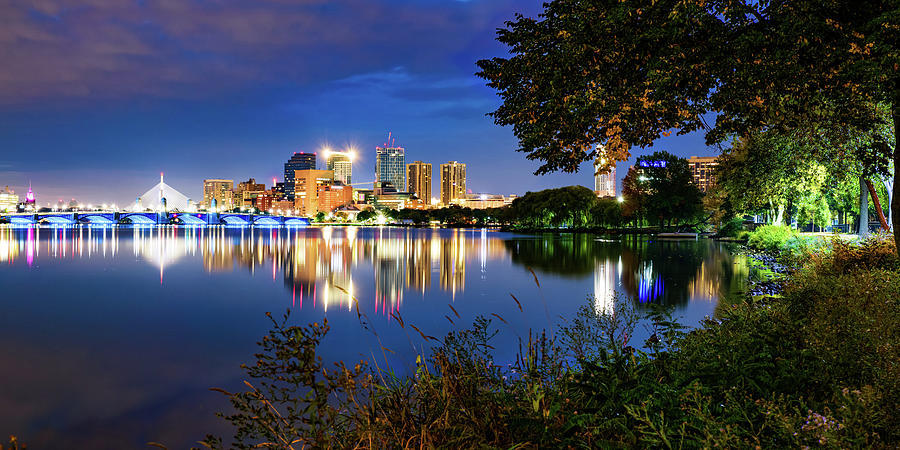 Boston Skyline Panorama and Charles River at Dawn Photograph by Gregory Ballos