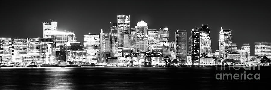 Boston Skyline Panorama High Resolution Black and White Photo Photograph by Paul Velgos