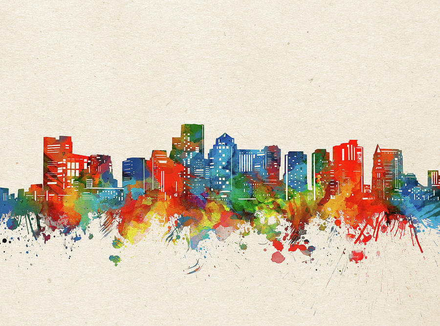 Boston Skyline Watercolor Digital Art