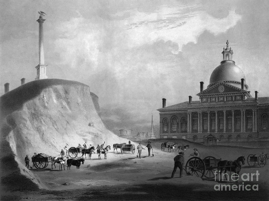 Boston State House, 1811 Drawing by J R Smith