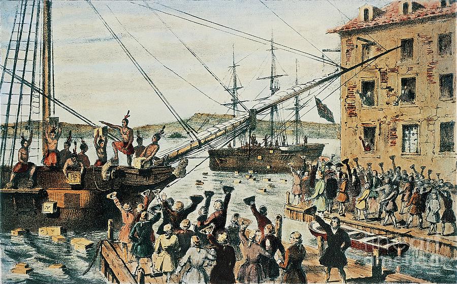 Boston Tea Party, English Tea Chests Thrown Overboard In Boston Harbor