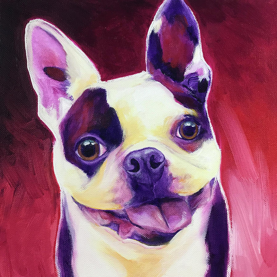 Portrait Painting - Boston Terrier - Abigail by Dawgart