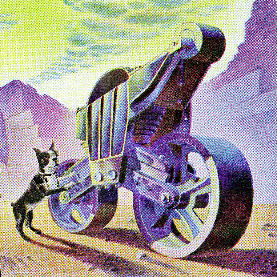 Boston Drawing - Boston Terrier and Futuristic Vehicle by CSA Images