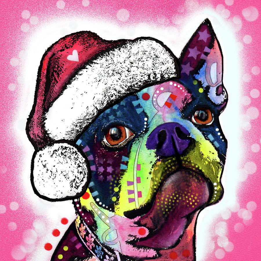 Winter Mixed Media - Boston Terrier Christmas by Dean Russo