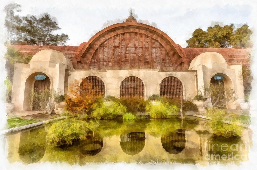 Botanical Building Balboa Park San Diego Watercolor Photograph by Edward Fielding