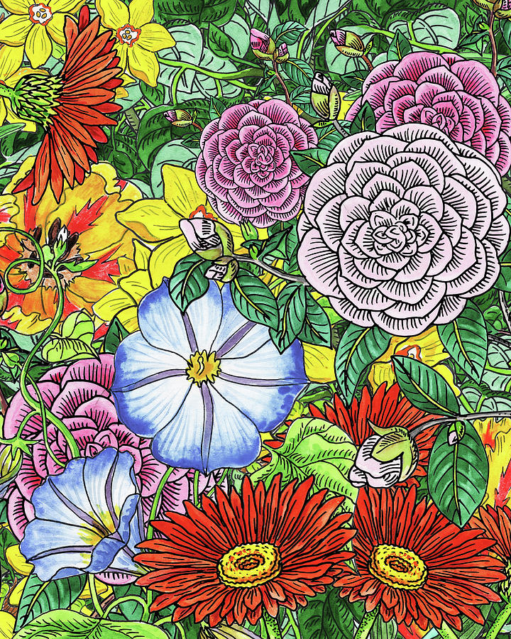 Botanical Watercolor Flowers Garden Flowerbed III Painting by Irina Sztukowski