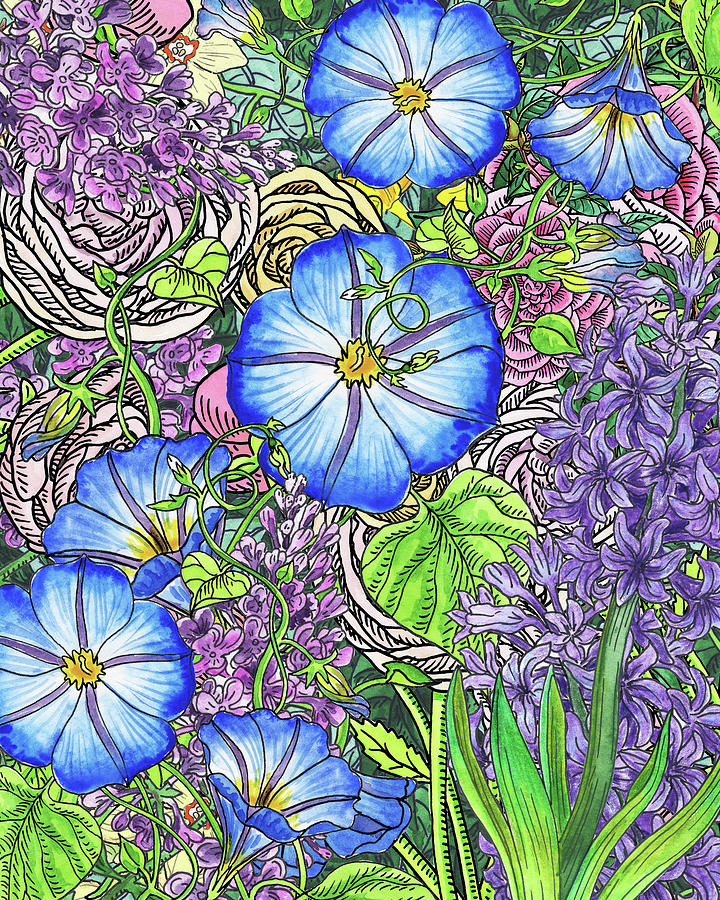 Botanical Watercolor Flowers Garden Flowerbed VI Painting by Irina Sztukowski
