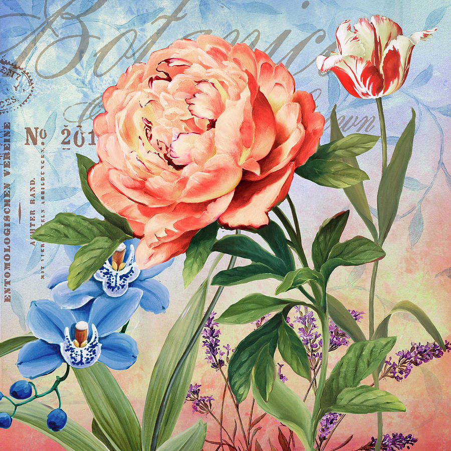 Orchid Mixed Media - Botanique With Peony by Art Licensing Studio