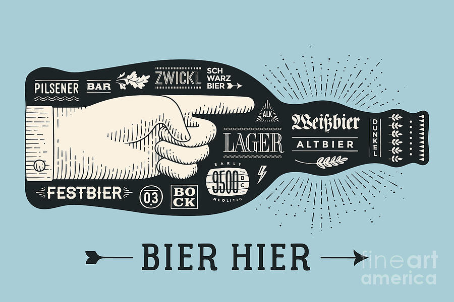 Typography Digital Art - Bottle Of Beer With Hand Drawn by Forest Foxy Typography Digital Art - Bottle Of Beer With Hand Drawn by Forest Foxy