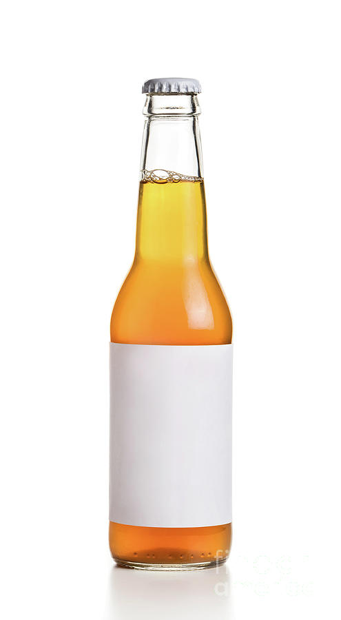 Bottle with yellow drink and empty label on white background Photograph by Michal Bednarek
