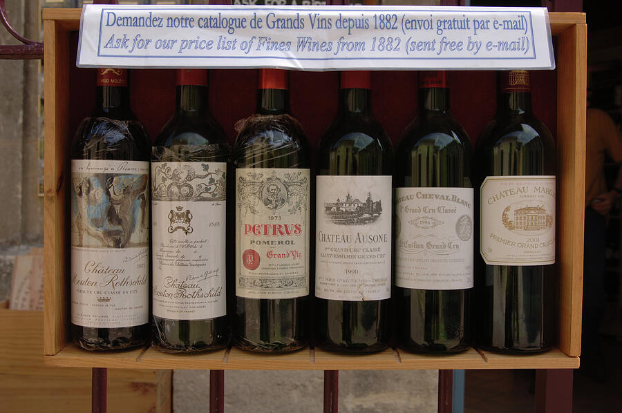 Bottles Of Bordeaux Grand Cru Red Wine For Sale In A Shop. Photograph by Eric Baccega / Naturepl.com Bottles Of Bordeaux Grand Cru Red Wine For Sale In A Shop. Photograph by Eric Baccega / Naturepl.com