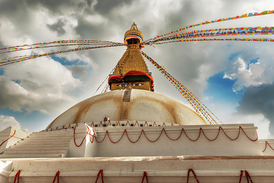 Boudha, bodhnath or Boudhanath stupa with prayer flags, the bigg Photograph by Marek Poplawski