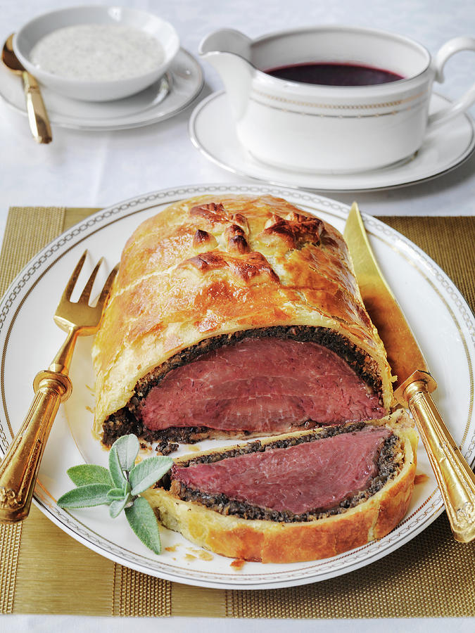 Bouef En Croute Fillet Of Beef In Pastry With Rich Gravy And Horseradish Sauce Photograph by Michael Paul