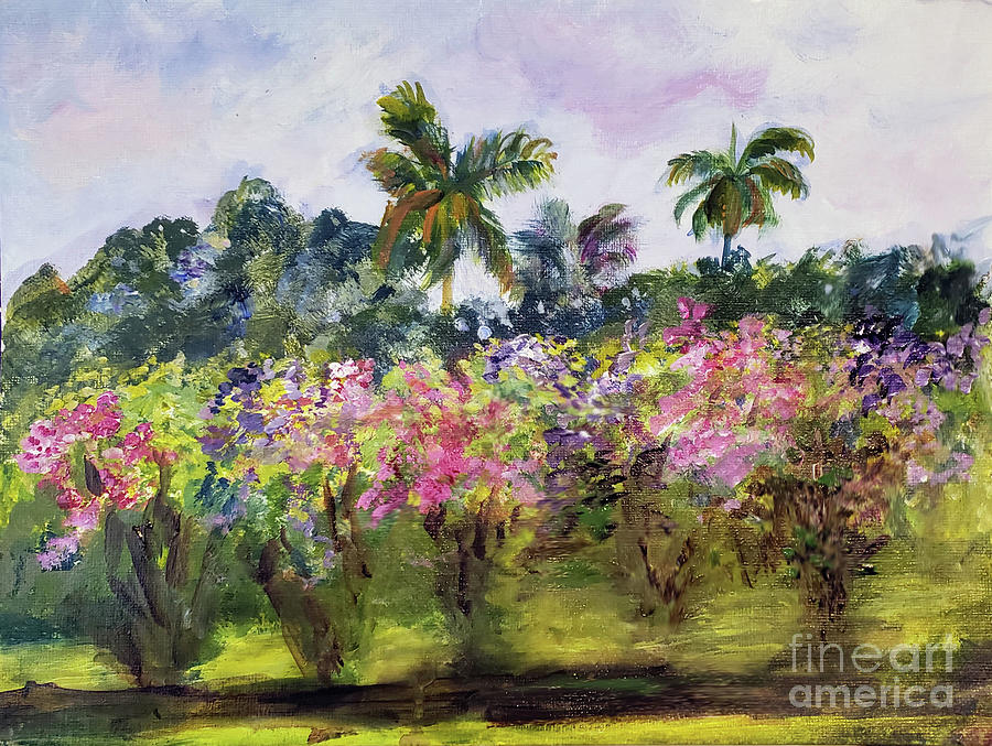 Bougainvillea trees in bloom Painting by Donna Walsh
