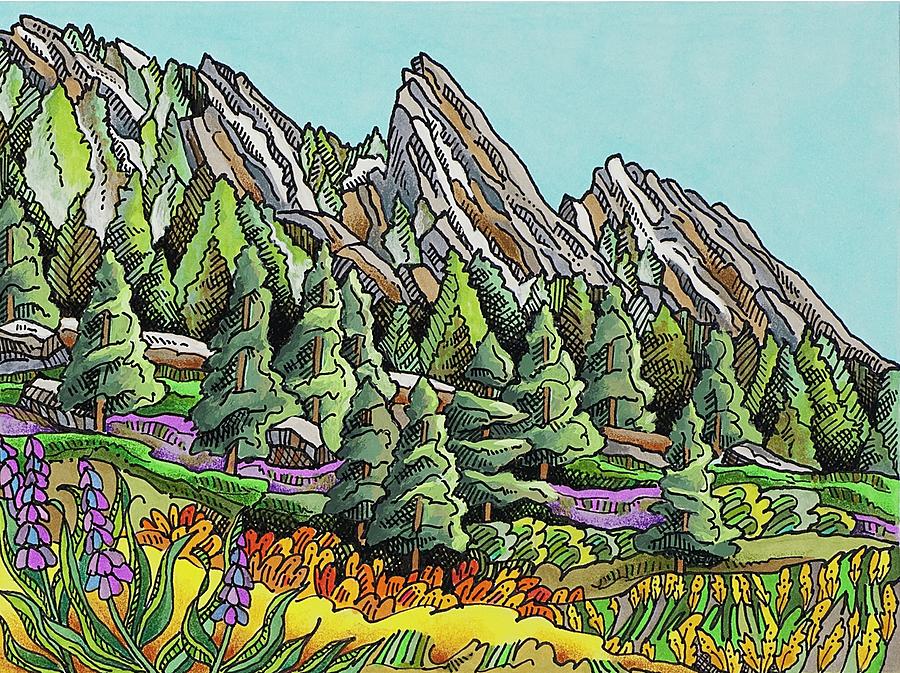 Boulder Flatirons Spring Drawing by Janice A Larson