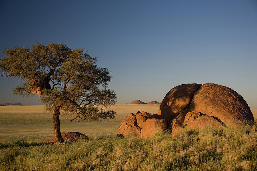Boulder On Plains In Namib Desert At Photograph by George Brits
