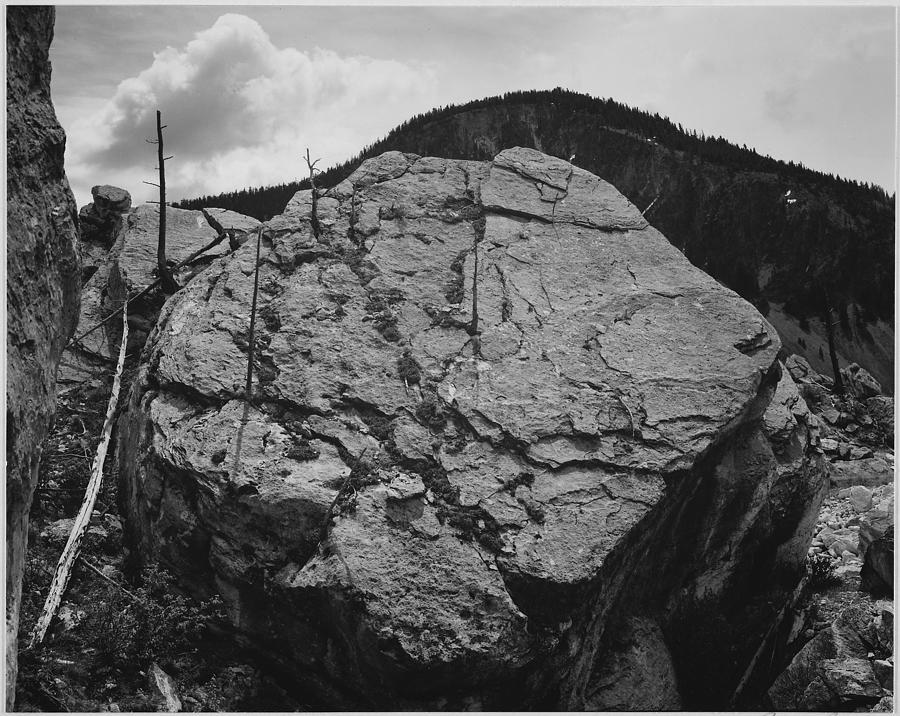 Boulder with hill in background Rocks at Silver Gate Yellowstone National Park Wyoming, Geology, Geological. 1933 - 1942 Painting by Ansel Adams