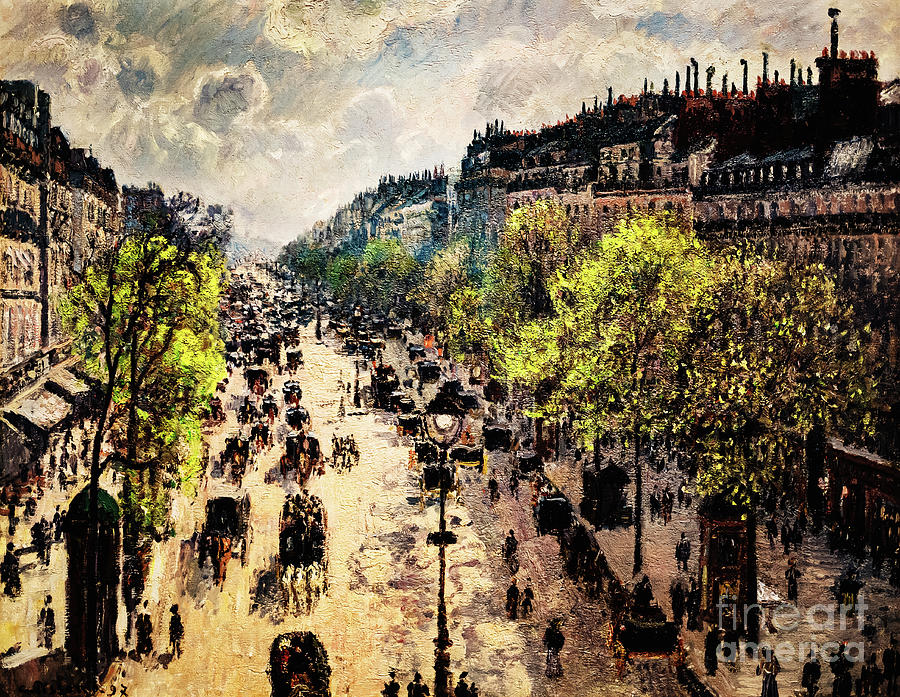 Boulevard Montmartre Spring Morning by Pissarro Painting by Camille Pissarro