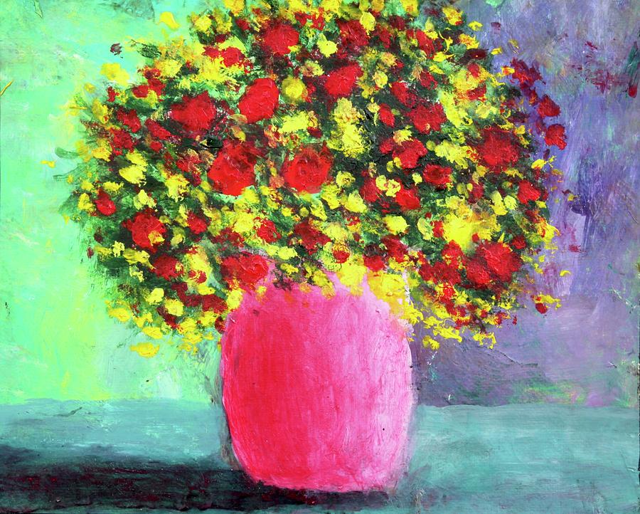 Bouquet in a Pink Vase Painting by Thomas Santosusso